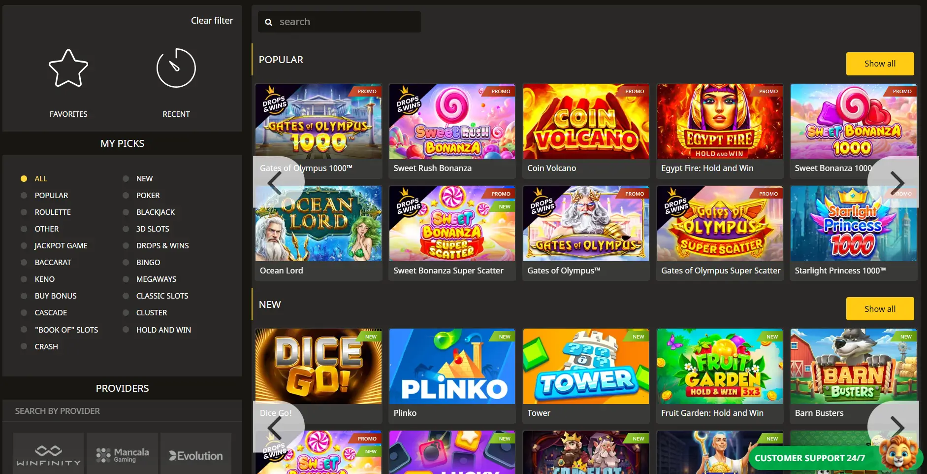 AfroPari casino lobby showing popular slots and bonus games